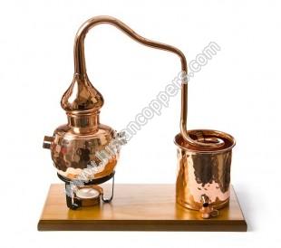 Traditional Copper Alembic with Wooden Base and Condenser