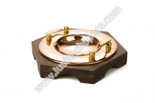 Copper Brazier Ashtray w/ wooden base