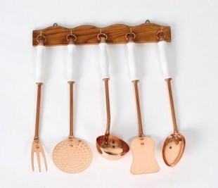 5 Pieces Copper kitchen set w/ wooden ruler – porcelain handle