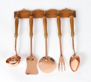 5 Pieces Copper kitchen set w/ wooden ruler – wooden handle